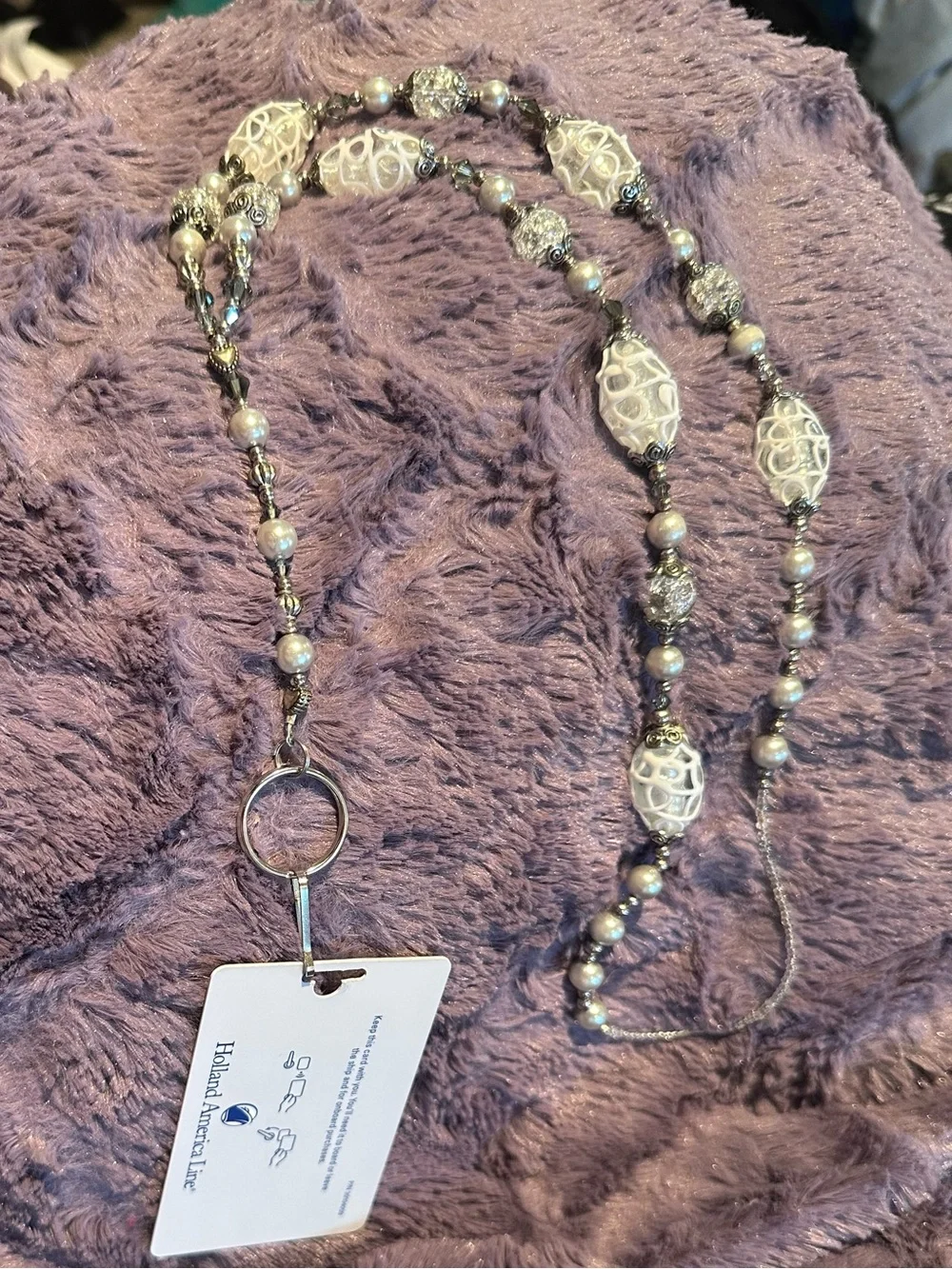 LANYARD Custom Ordered Crystal Silver Pearl use Badges, Cards, Cruise Nurse ❤️ - Picture 14 of 15